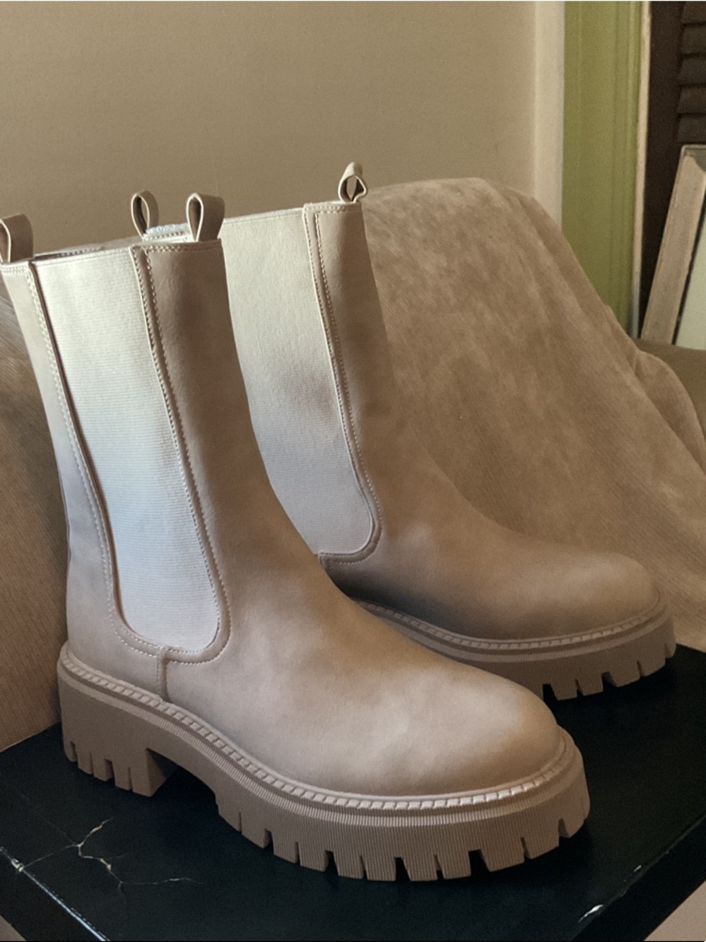 Dolce Vita Taupe Chunky Chelsea Ankle Boots